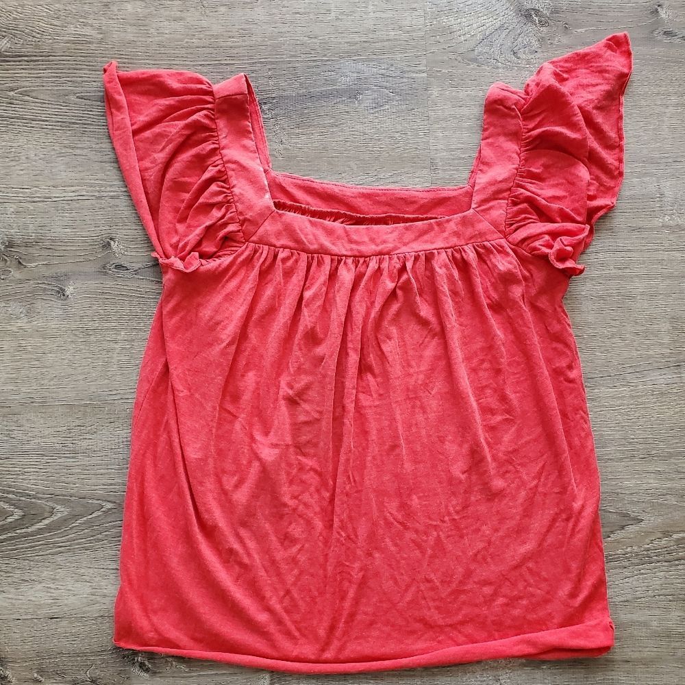 CHASOR  SQUARE NECK DISTRESSED TOP WOMEN MEDIUM BURNT ORANGE CORAL HEATHERED NWT
